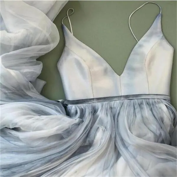 Boho Dusty Blue Wedding Dress Flowy Dusty Blue Prom Dress