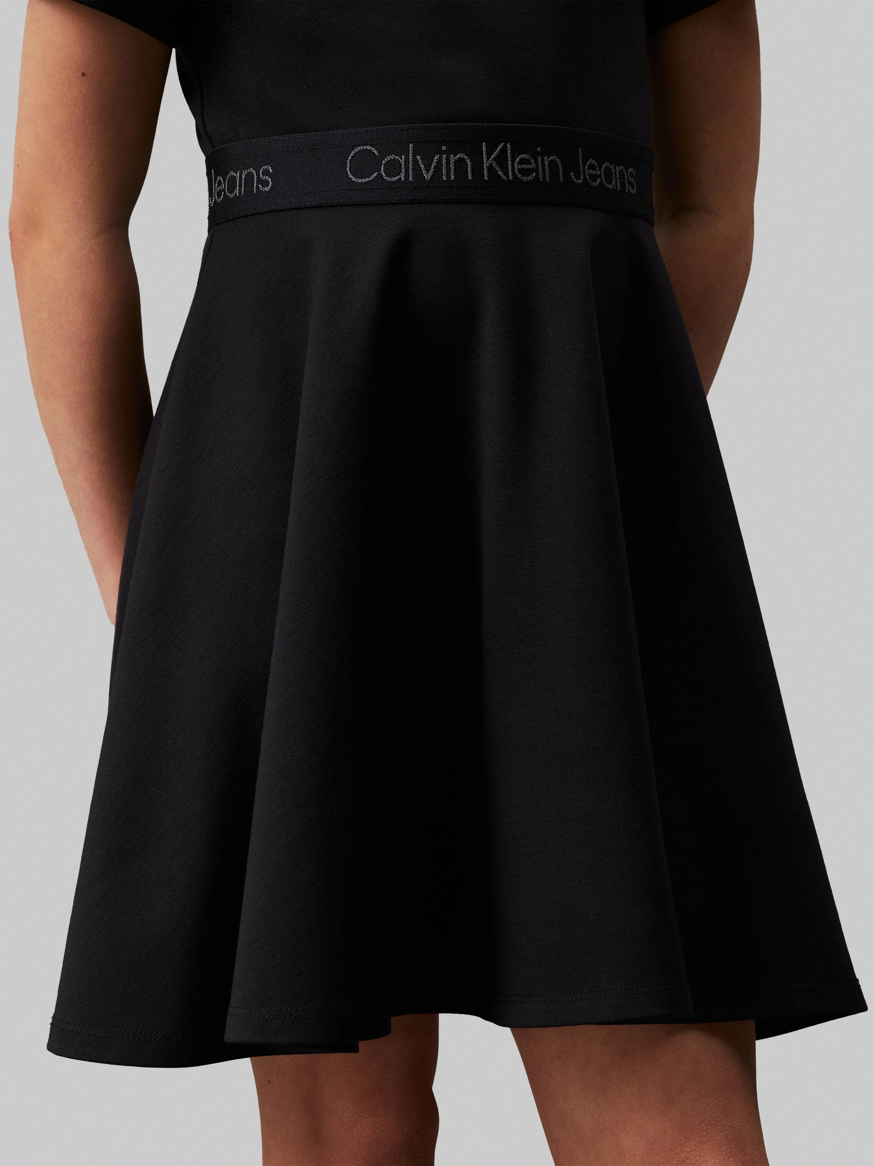 Calvin Klein Girls Punto Tape Fit Flare Dress in Black