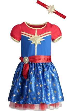 Captain Marvel Tulle Short Sleeve Dress and Headband