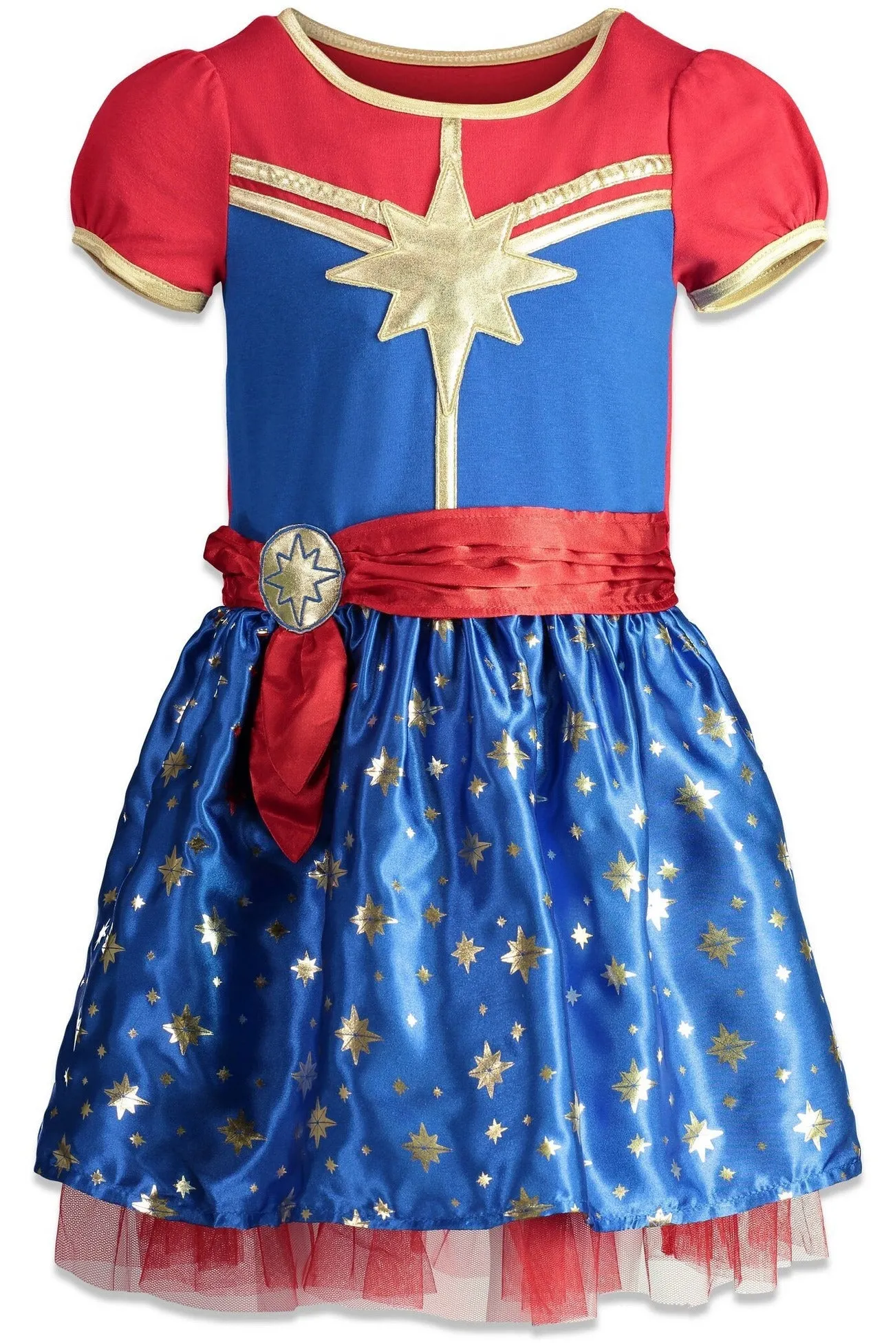 Captain Marvel Tulle Short Sleeve Dress and Headband