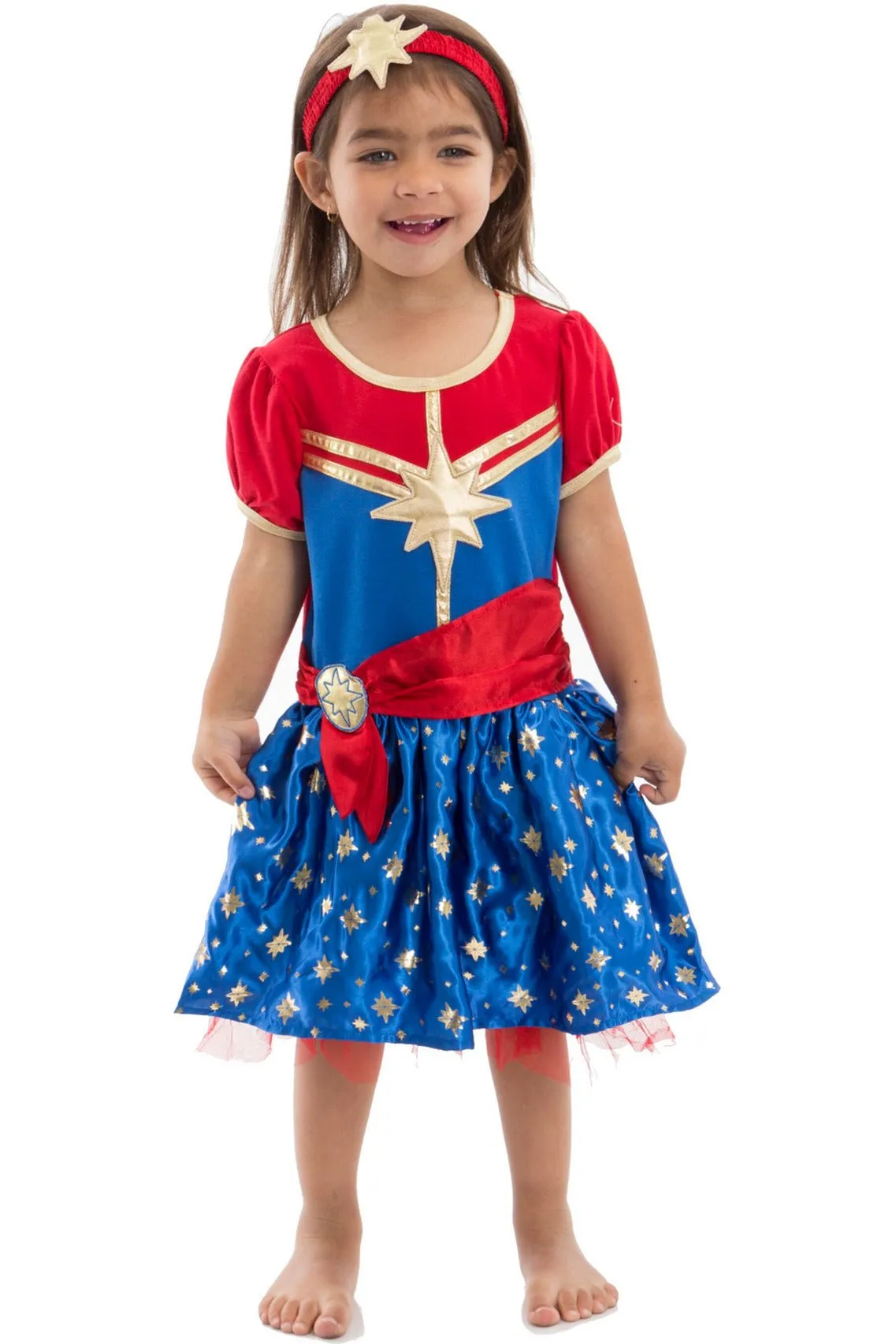 Captain Marvel Tulle Short Sleeve Dress and Headband