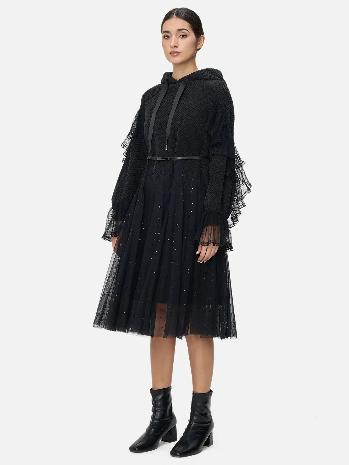 Casual Cinched Waist Hoodie Dress