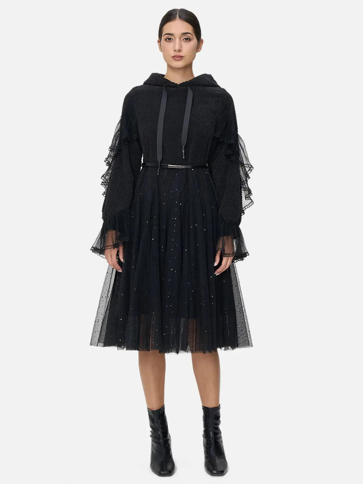 Casual Cinched Waist Hoodie Dress
