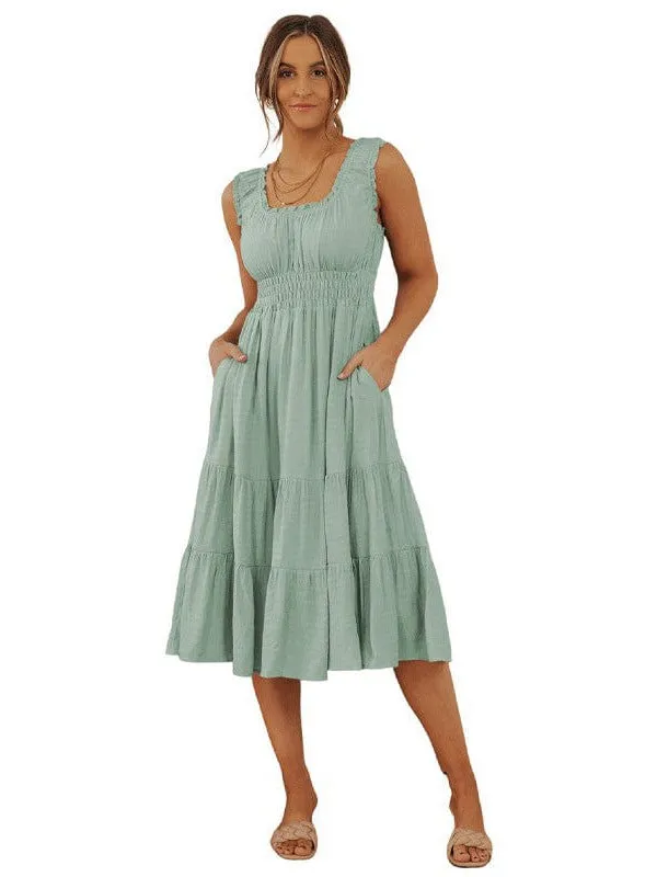 Casual Crew Neck Sleeveless Dress