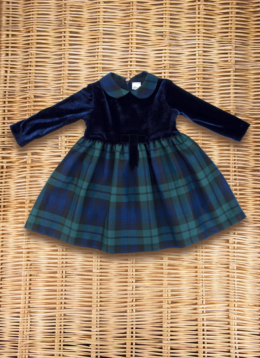 Chenille dress with tartan skirt