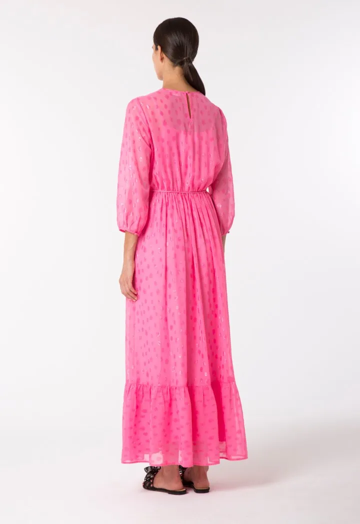 Choice Shiny Patterned Chiffon Dress Pink