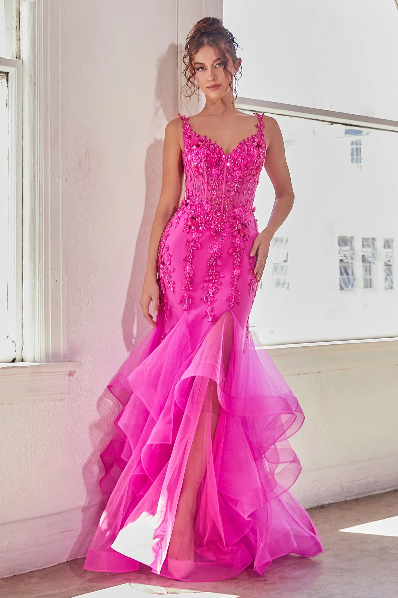 CINDERELLA DIVINE CD331 Sleeveless Ruffled Mermaid Gown