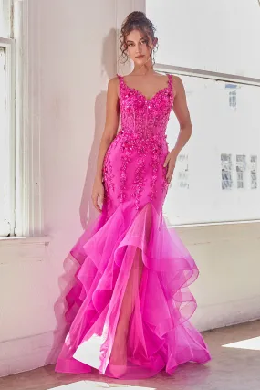 CINDERELLA DIVINE CD331 Sleeveless Ruffled Mermaid Gown