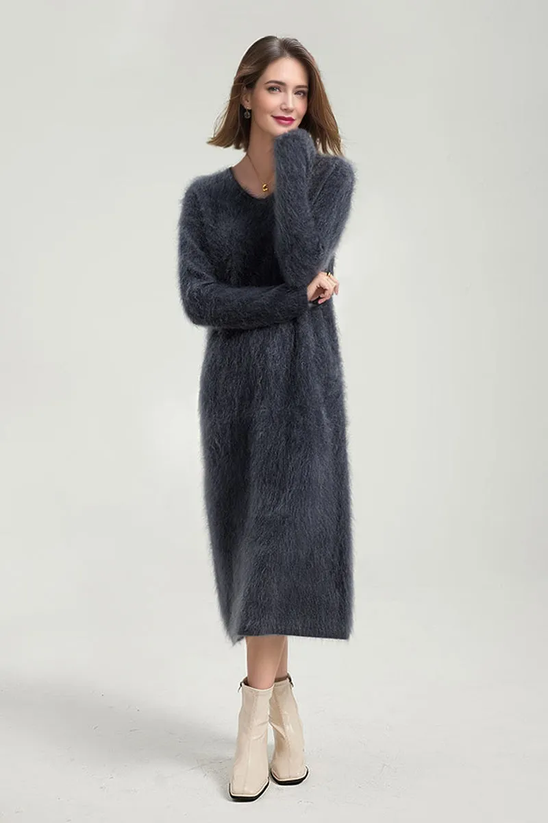 Classic Brushed Cashmere V-Neck Long Sleeve Sweater Dress