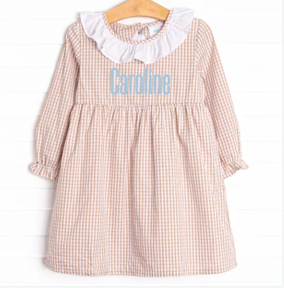 Classic Caroline Dress, Tan Gingham