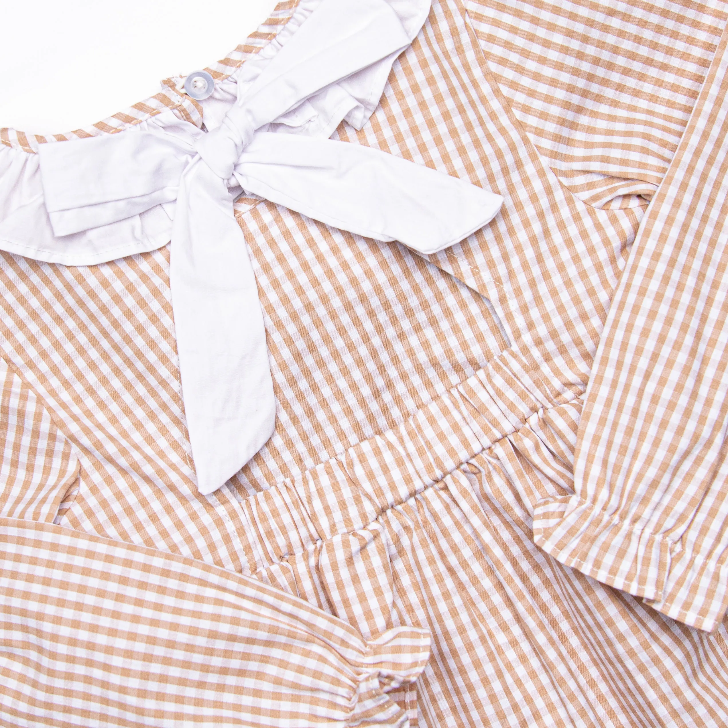 Classic Caroline Dress, Tan Gingham