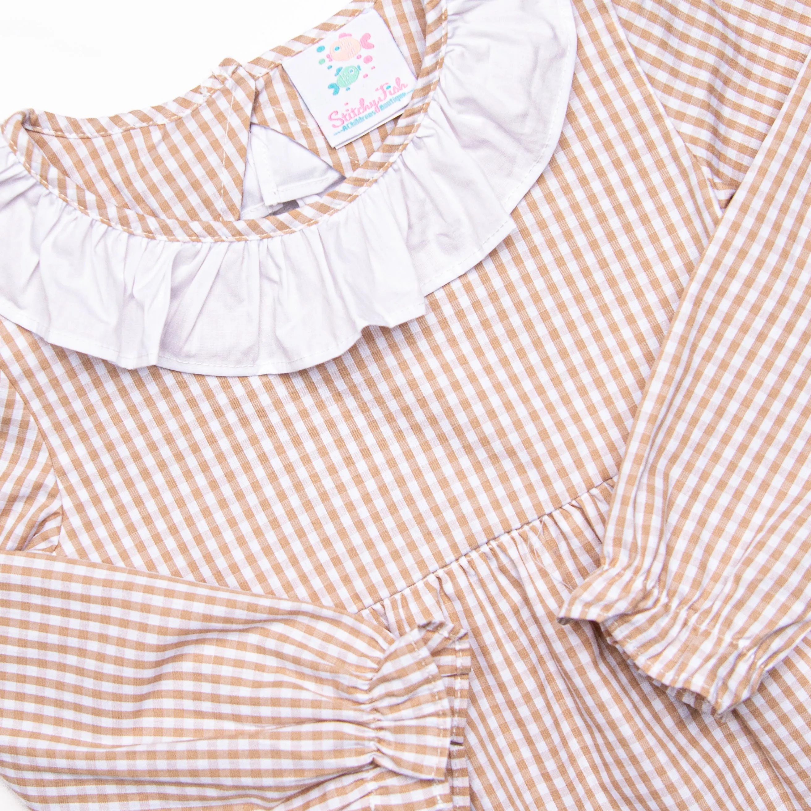 Classic Caroline Dress, Tan Gingham