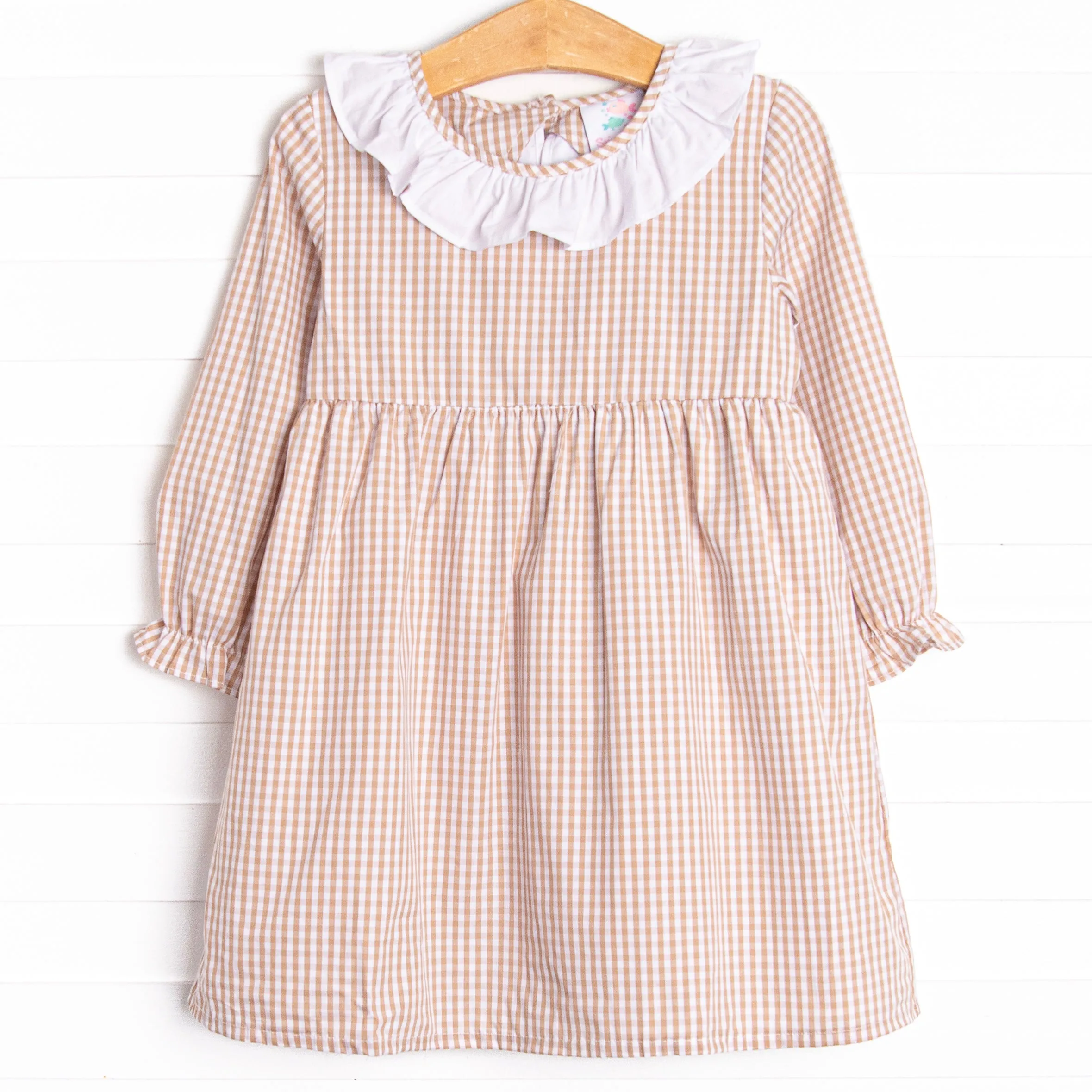 Classic Caroline Dress, Tan Gingham