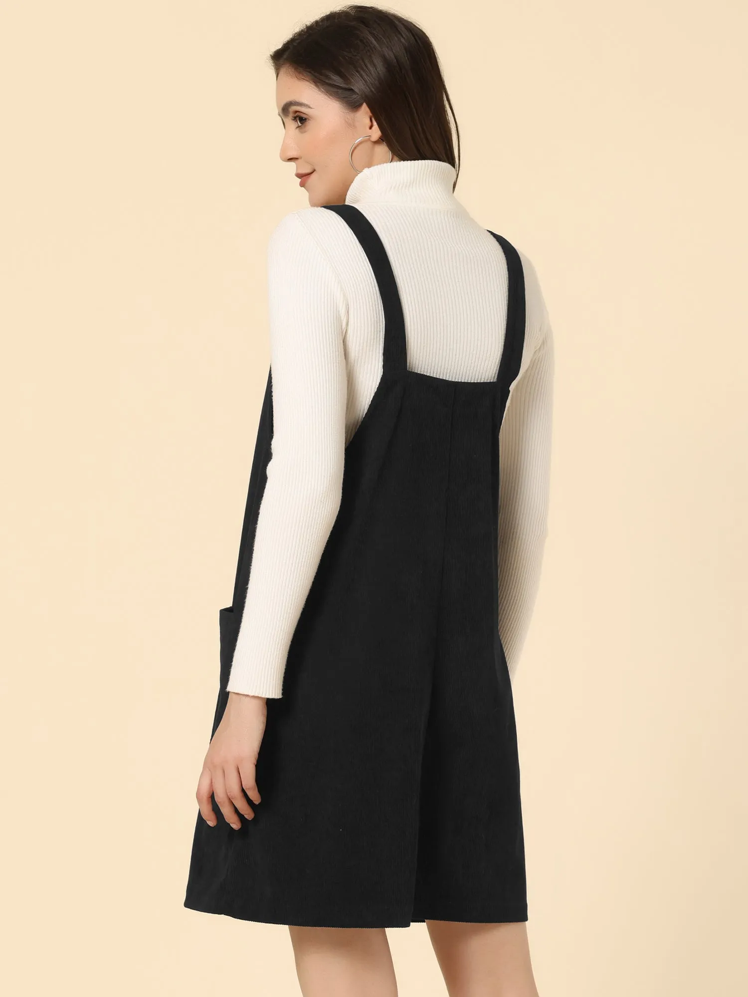 Corduroy Adjustable Straps Button Down Pinafore Overall Dress