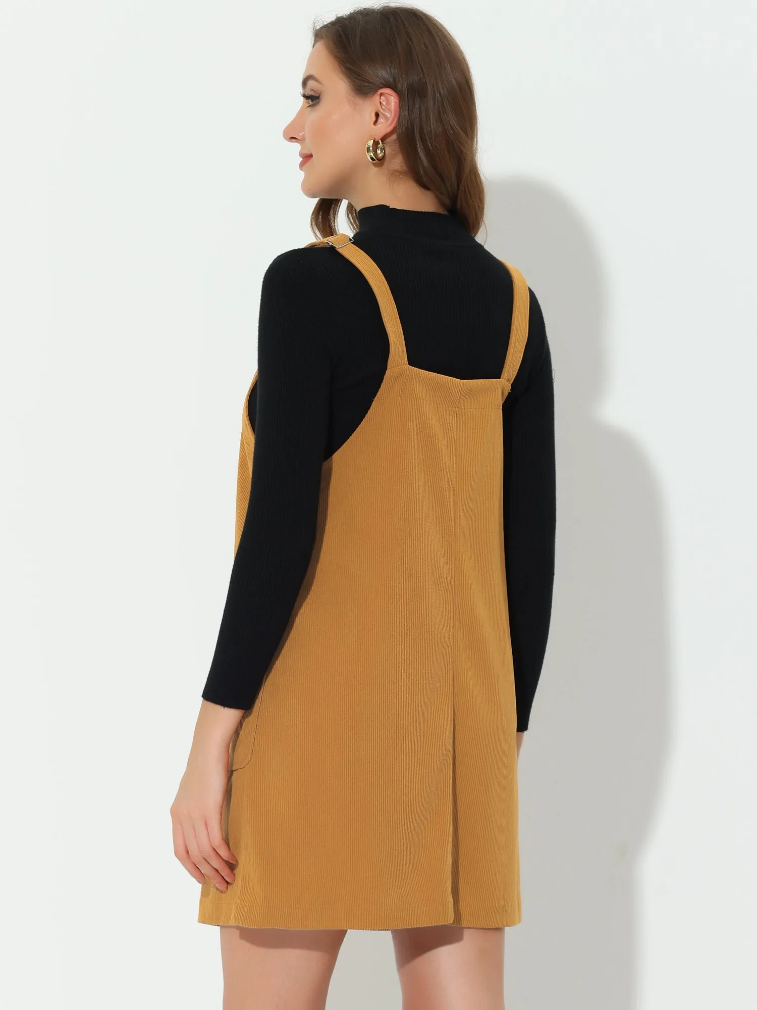 Corduroy Adjustable Straps Button Down Pinafore Overall Dress