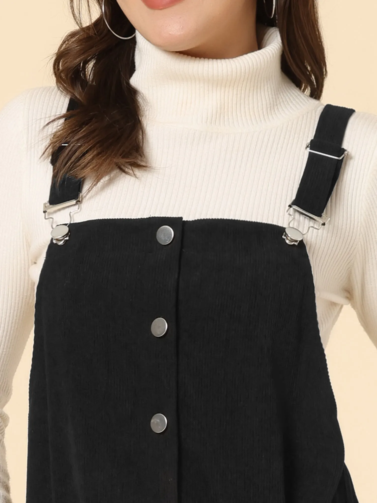 Corduroy Adjustable Straps Button Down Pinafore Overall Dress