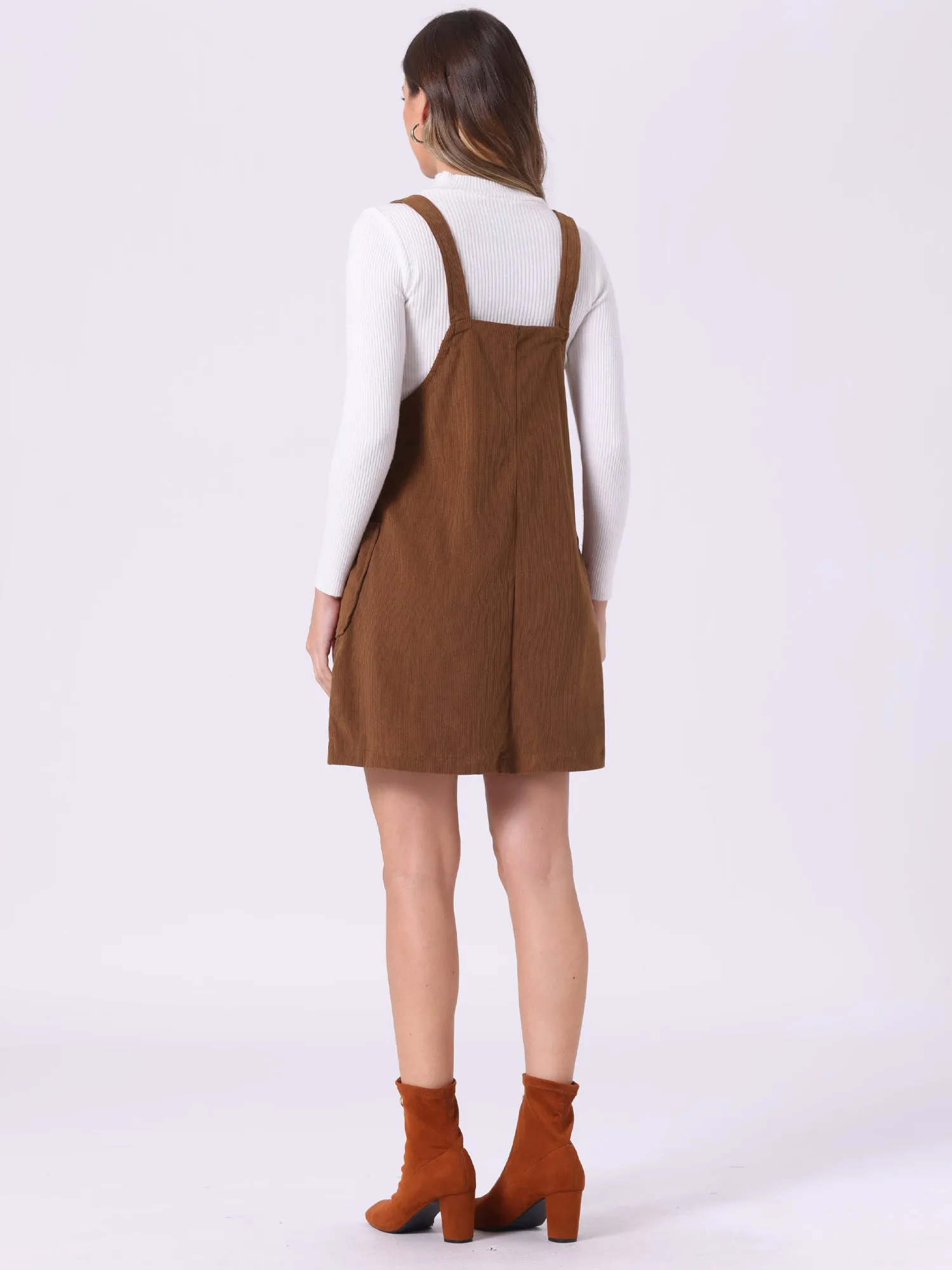 Corduroy Adjustable Straps Button Down Pinafore Overall Dress