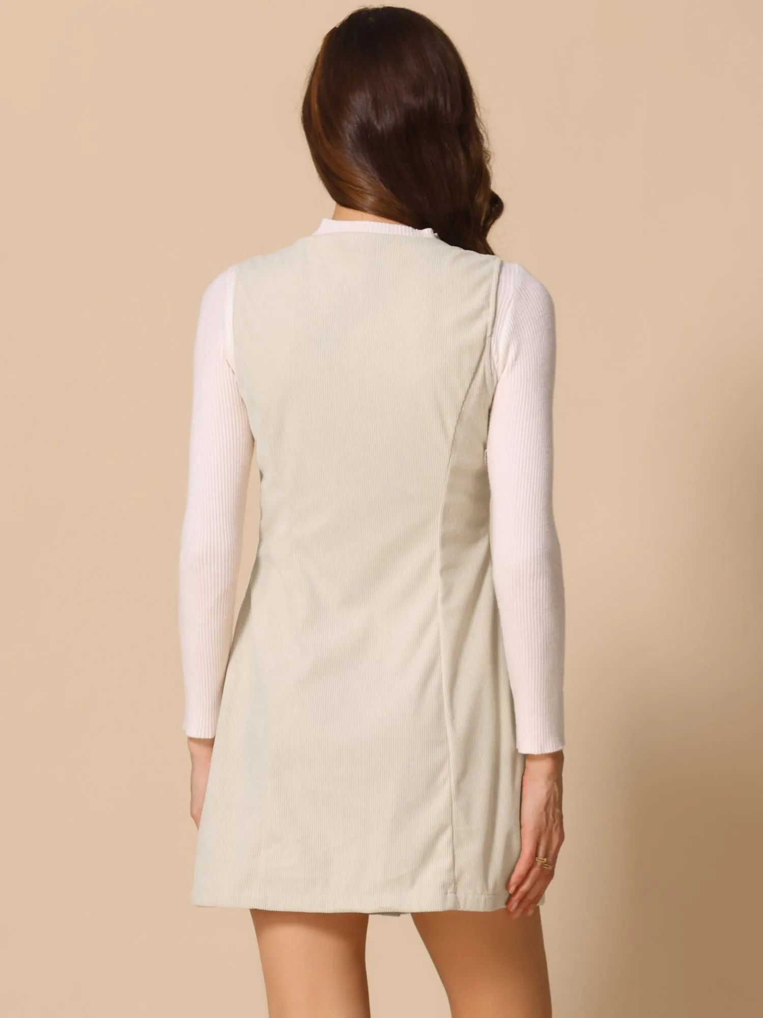 Corduroy Overall Scoop Neck Sleeveless Button Pinefore Dress