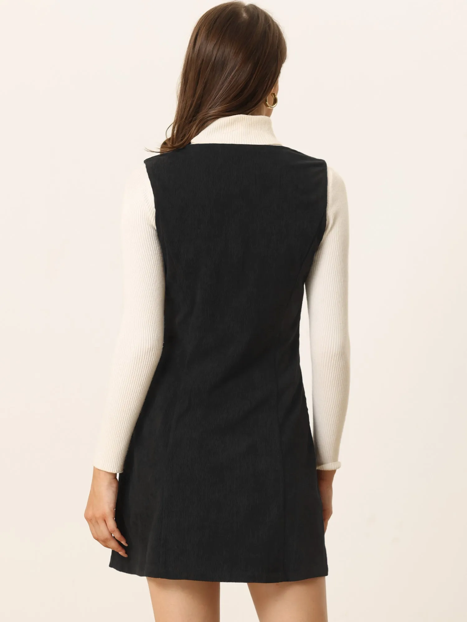 Corduroy Overall Scoop Neck Sleeveless Button Pinefore Dress