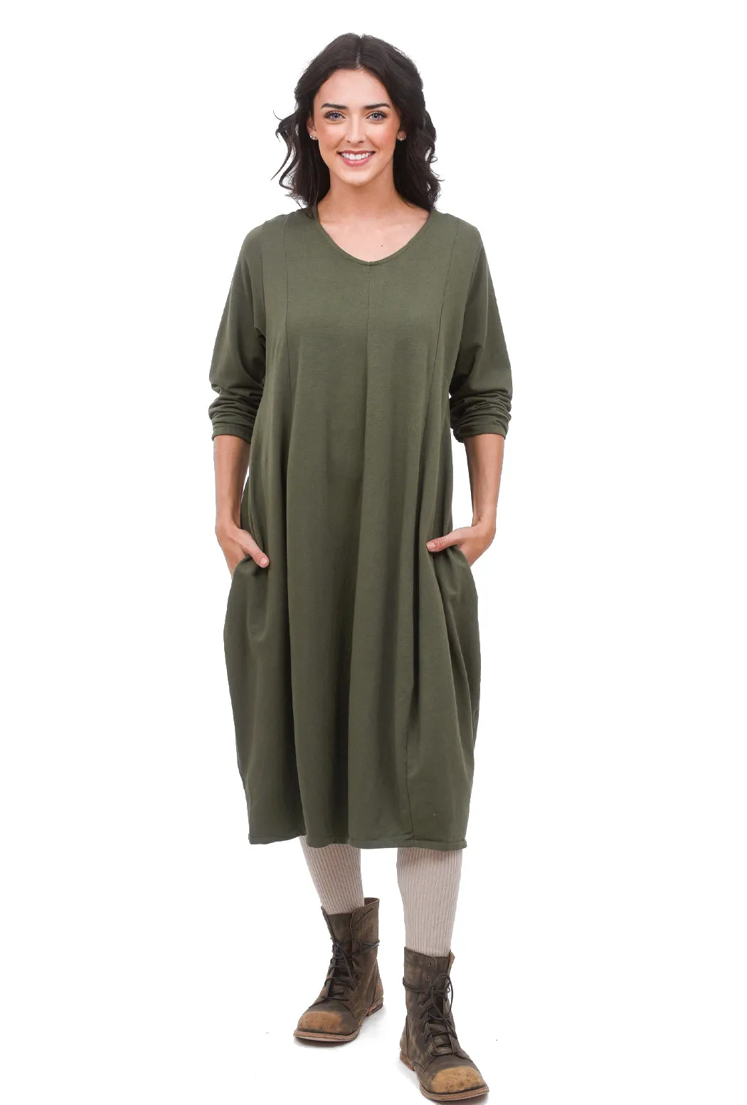 Cotton Bubble Dress, Olive