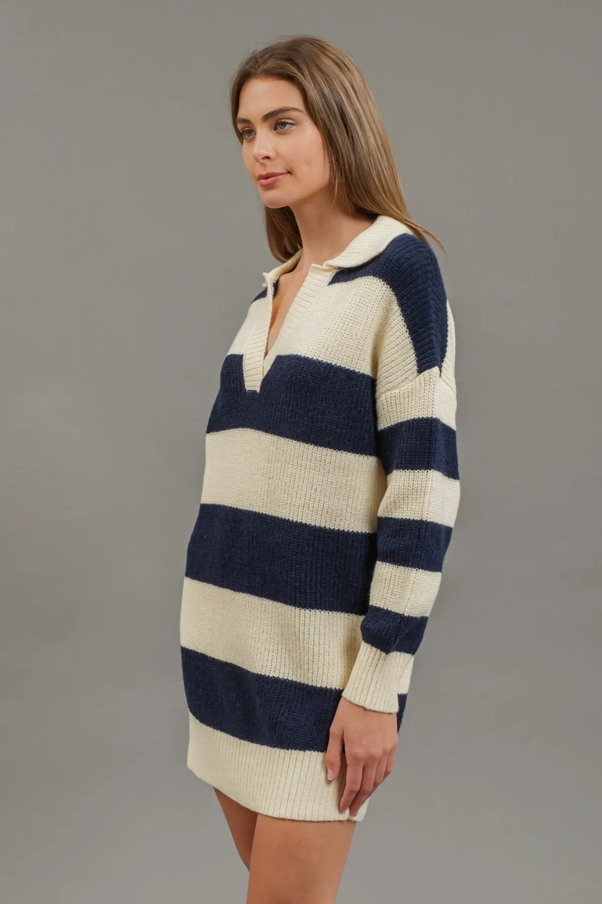 Crisp Collar Striped Mini Dress