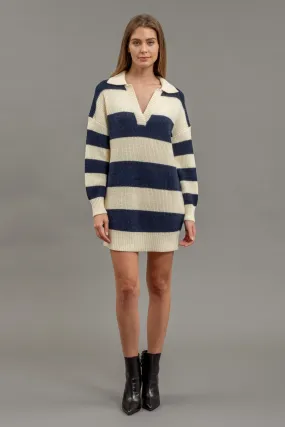 Crisp Collar Striped Mini Dress
