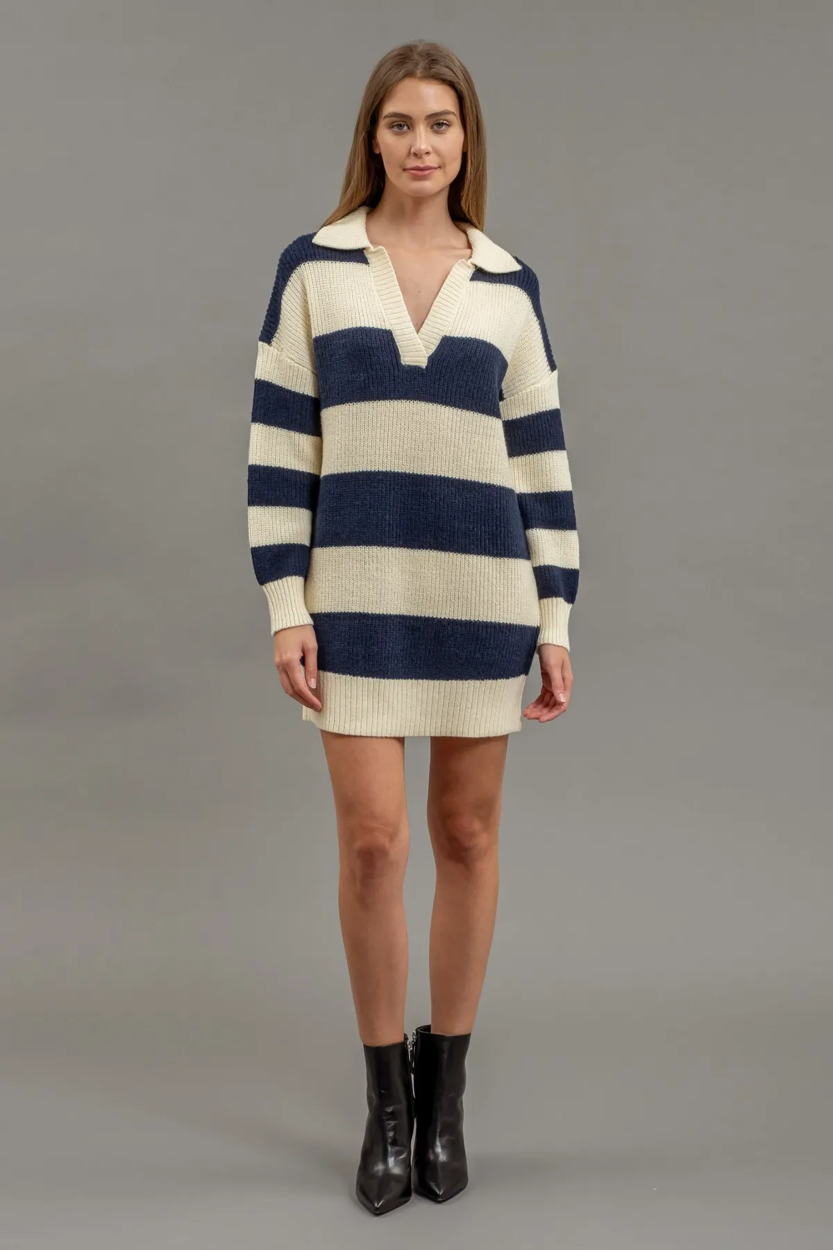 Crisp Collar Striped Mini Dress