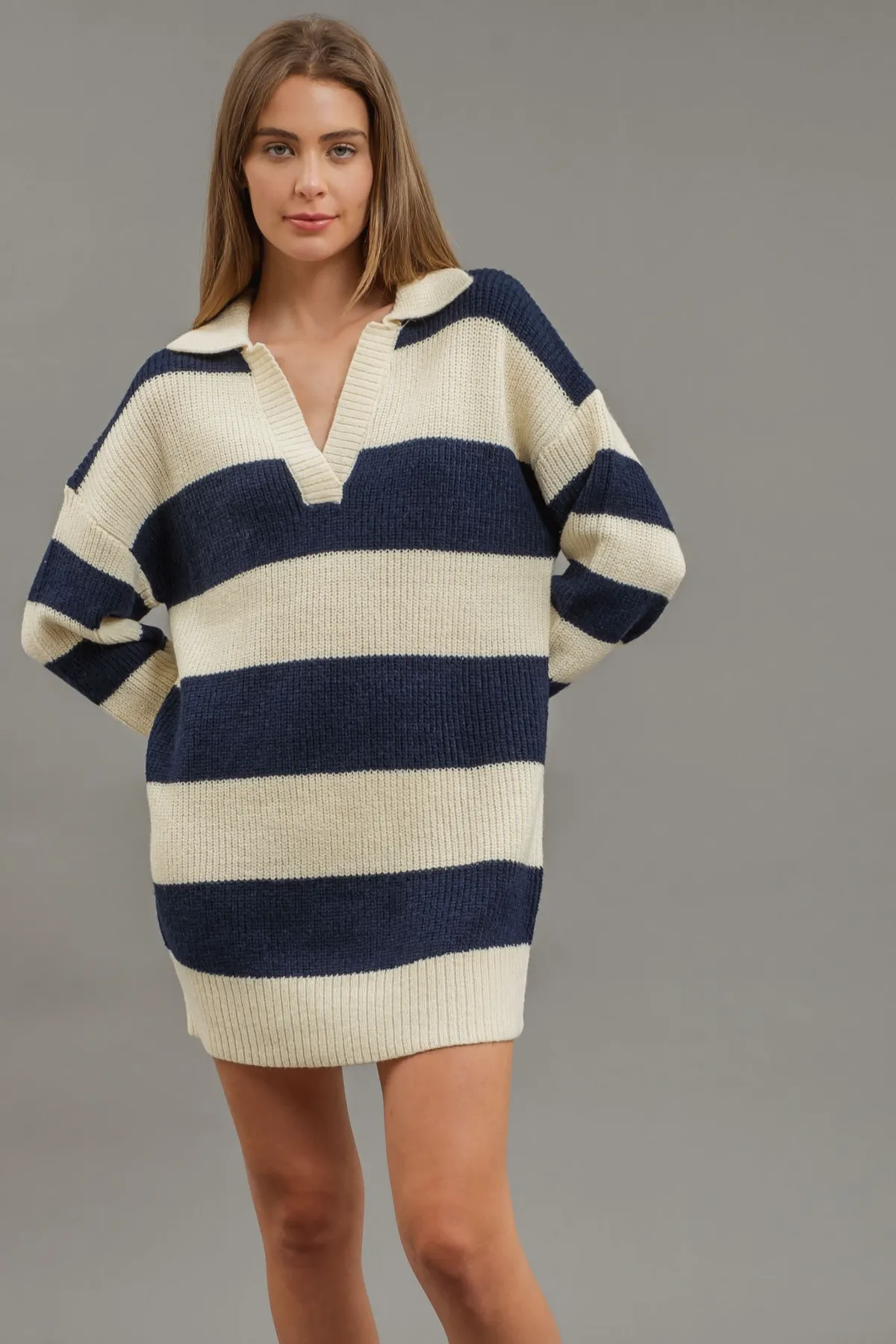 Crisp Collar Striped Mini Dress