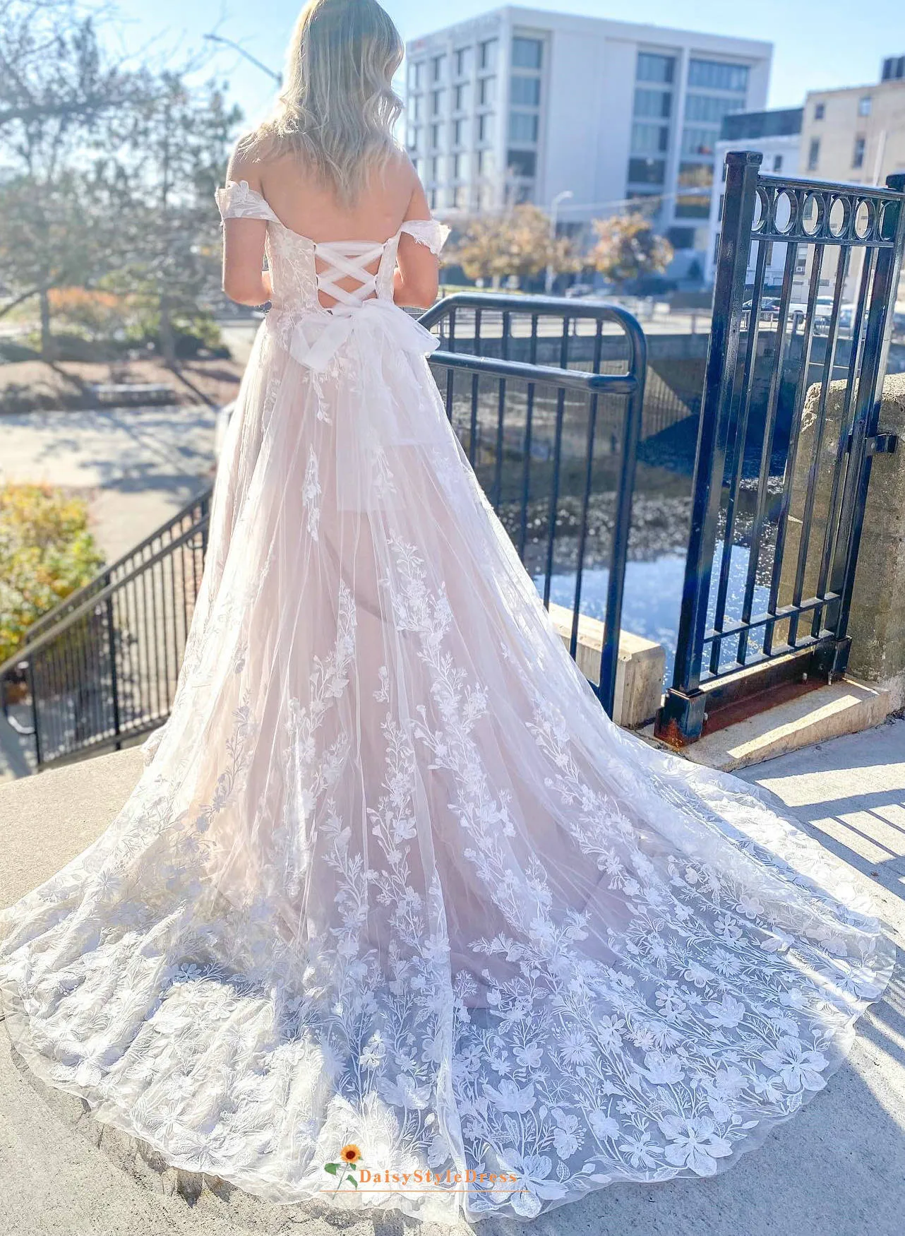 Criss Cross Back Romantic Boho Wedding Dress