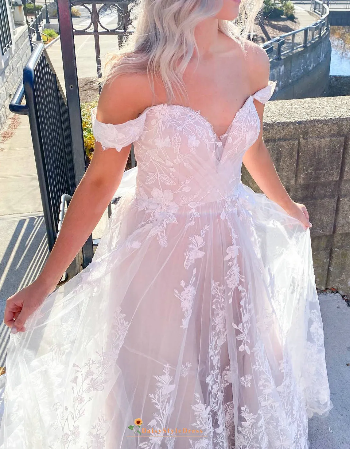 Criss Cross Back Romantic Boho Wedding Dress