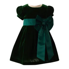 Crushed Velvet Bow Dress - Green