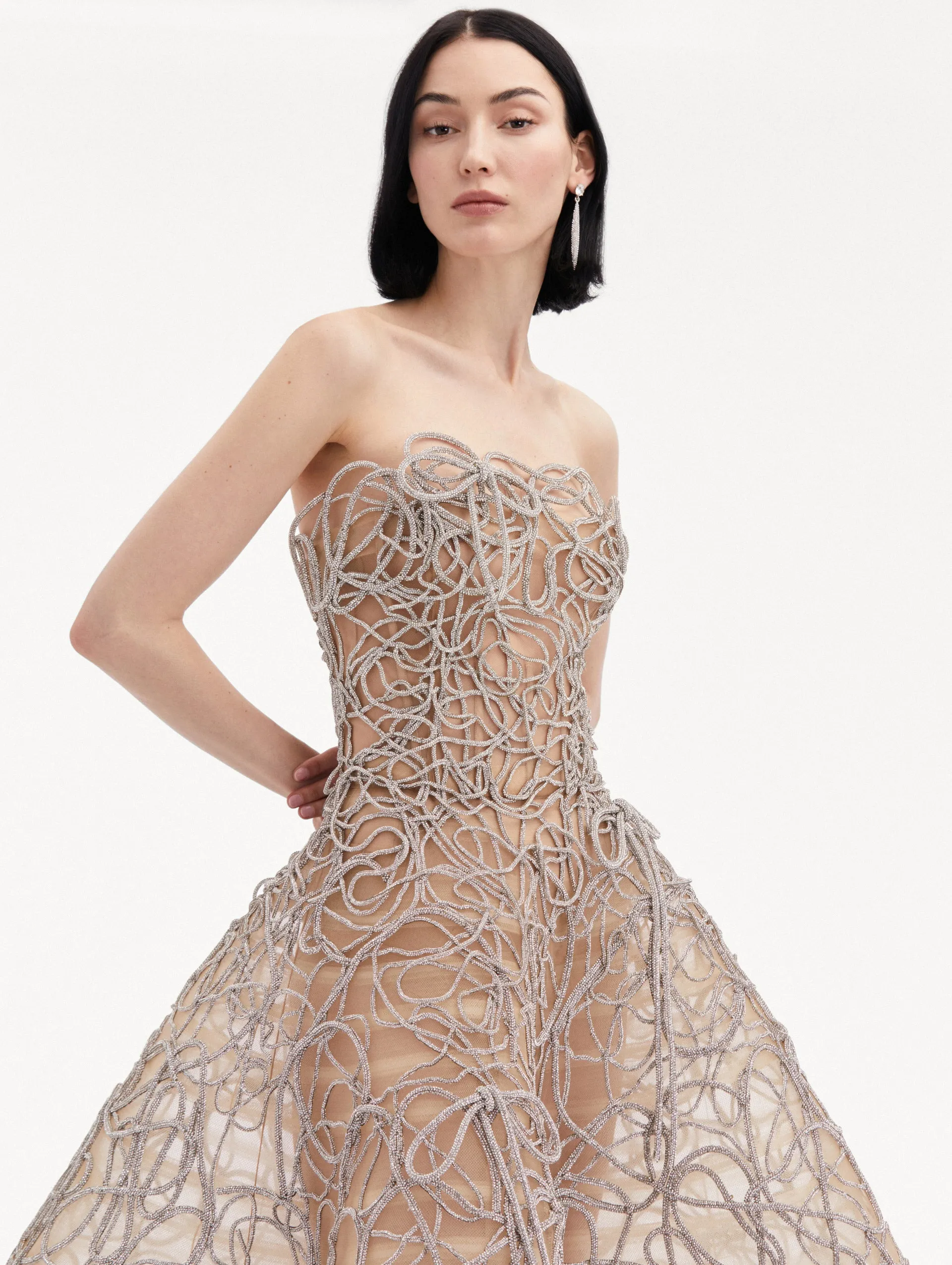 Crystal Embroidered Cord Gown