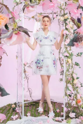 Cup Of Tea A-line V-Neck Silk Organza Mini Dress