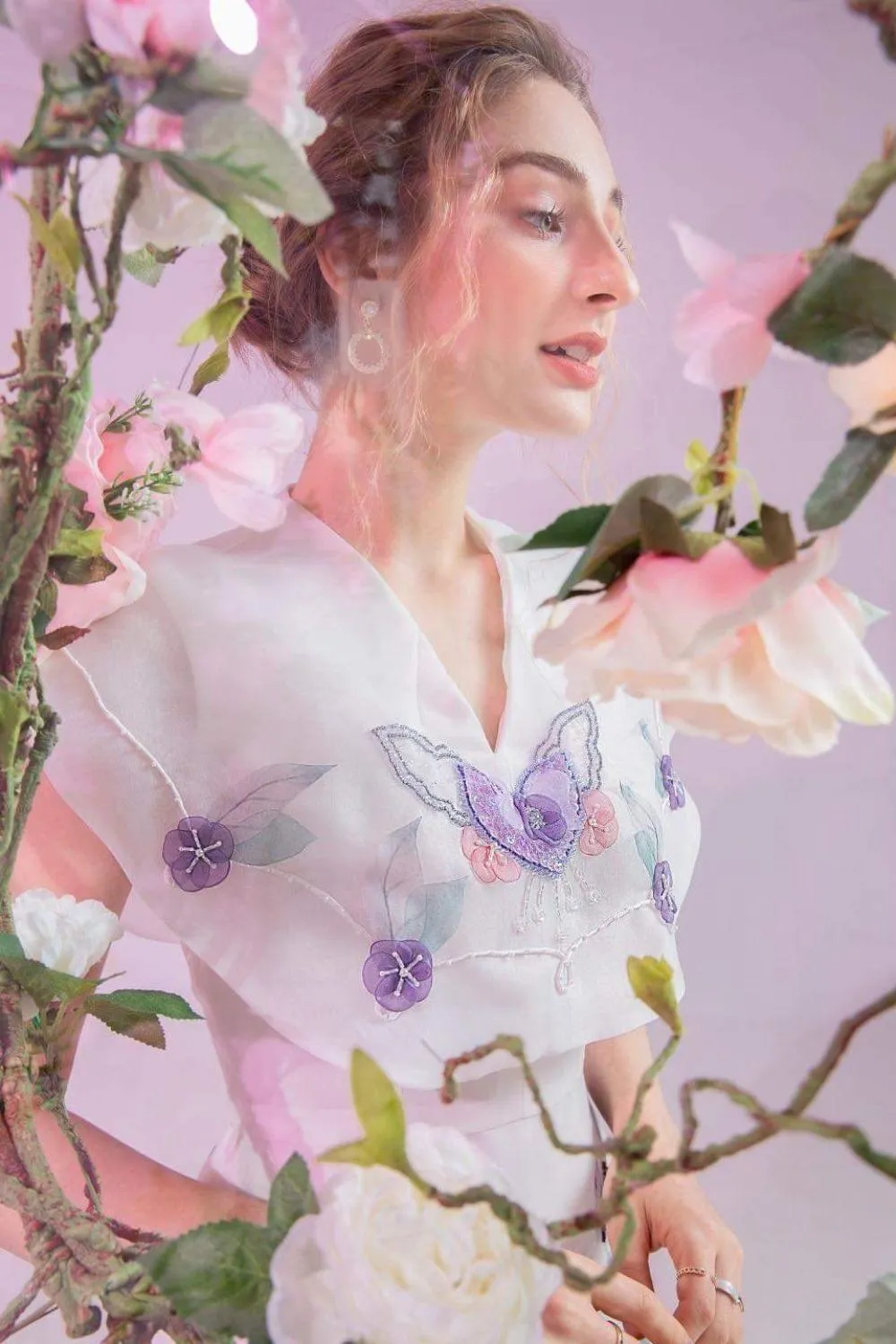 Cup Of Tea A-line V-Neck Silk Organza Mini Dress