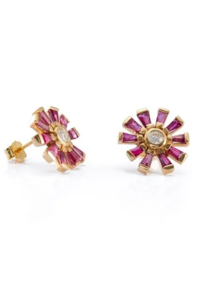 Diamond and Ruby Daisy Earrings