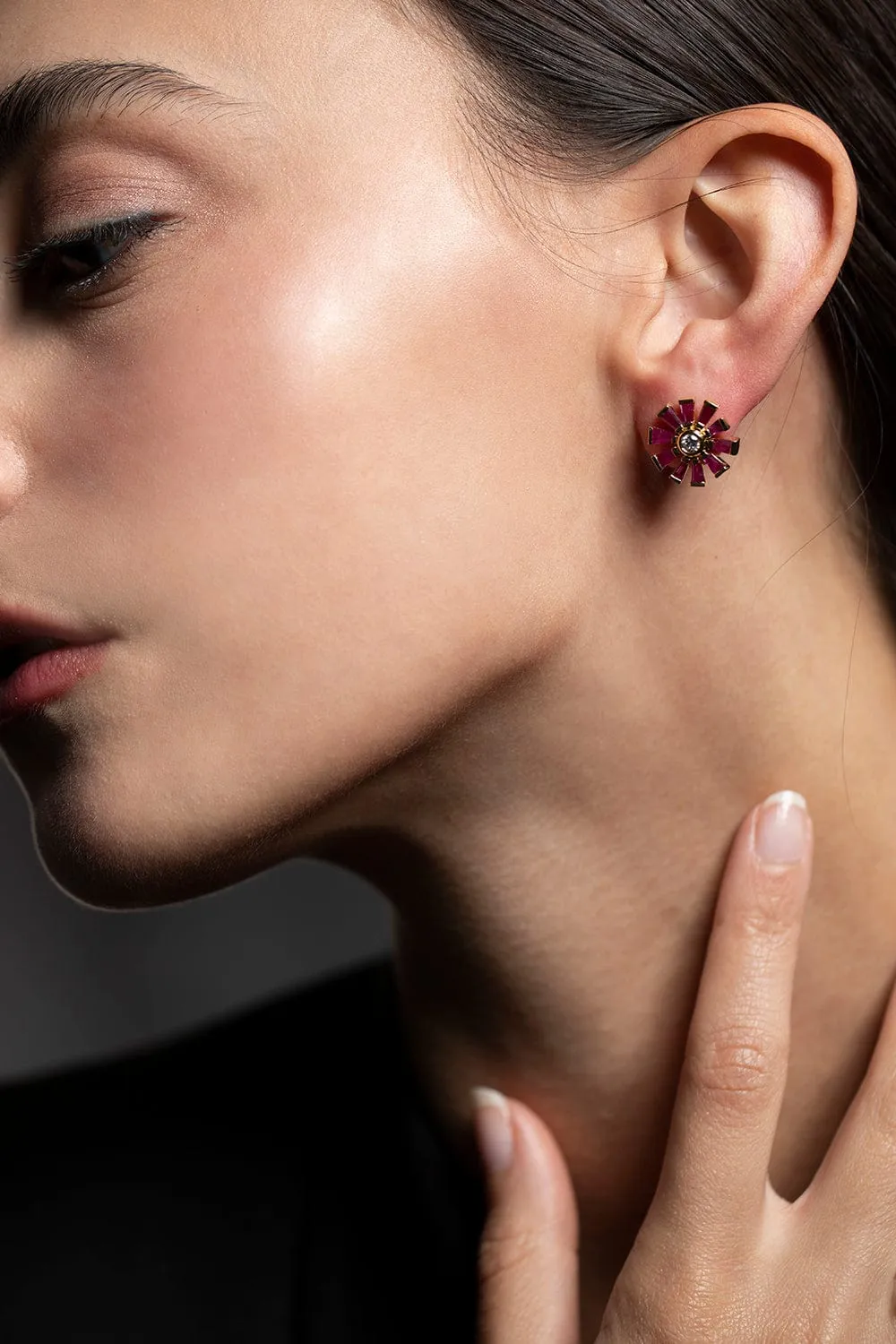 Diamond and Ruby Daisy Earrings
