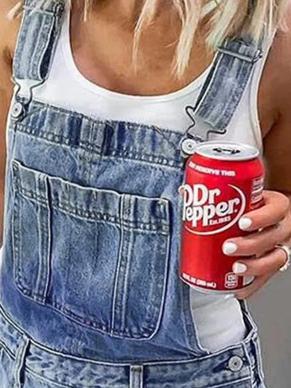 Distressed Denim Overall Mini Dress