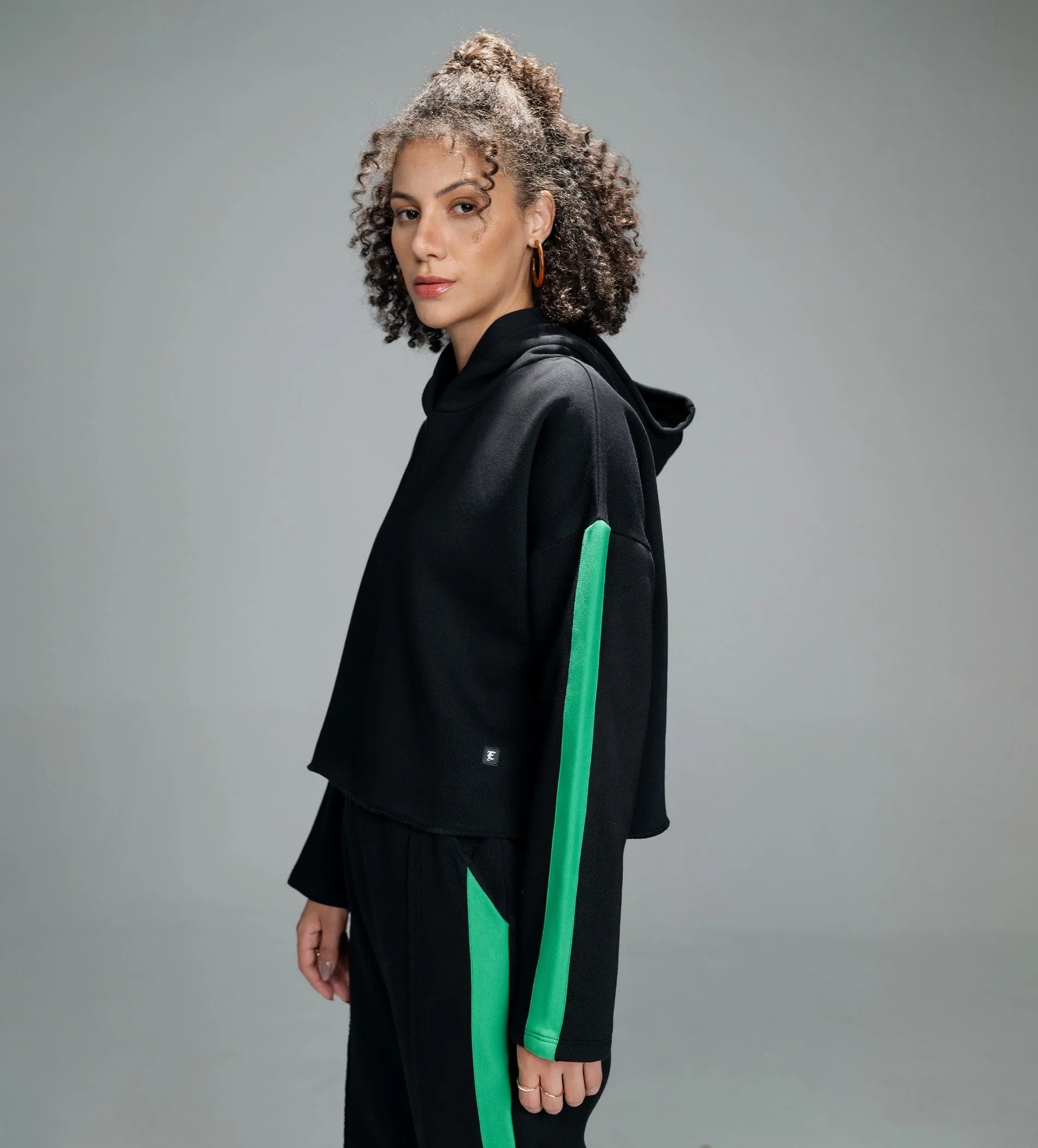 Edgy Black Crop hoodie Sweatshirt