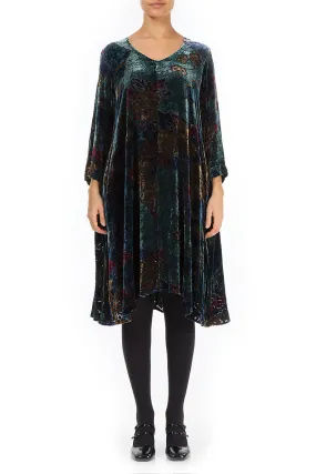 Elegant Floral Devoré Silk Velvet Dress