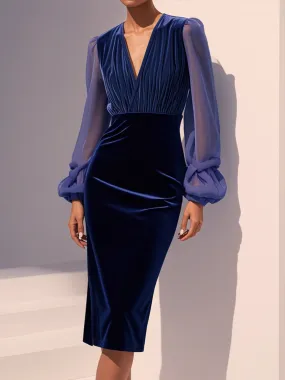 Elegant Mesh Velvet Pencil Dress