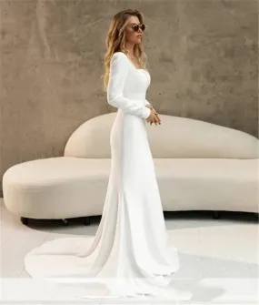 Elegant Satin Square Collar  Mermaid Wedding Dress