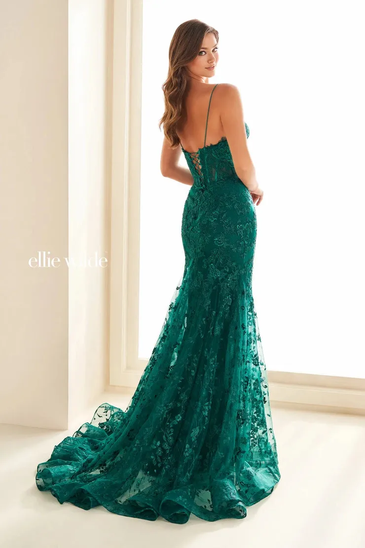 Ellie Wilde EW36008 Size 00 Strawberry Long Lace Mermaid Corset Prom Dress Formal Evening Gown V Neck Train