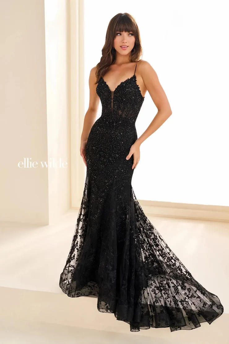 Ellie Wilde EW36008 Size 00 Strawberry Long Lace Mermaid Corset Prom Dress Formal Evening Gown V Neck Train