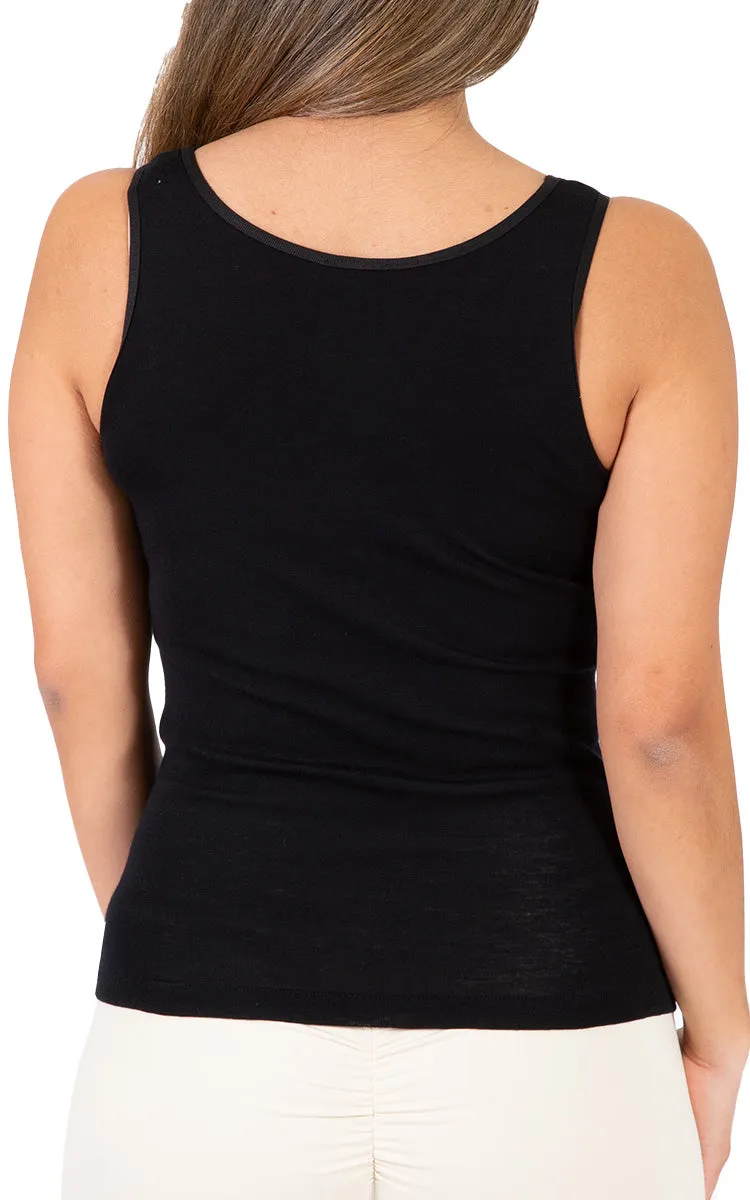 Emmebivi 85% Wool 15% Silk Singlet with Lace Trim in Black 93062