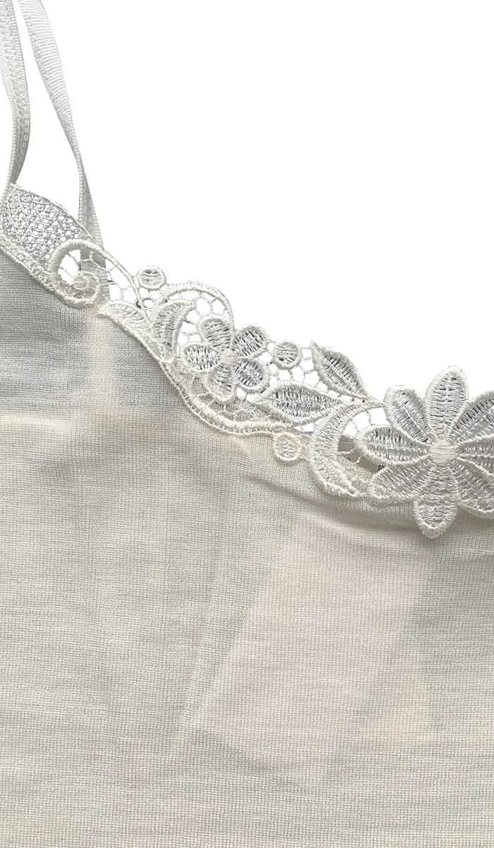 Emmebivi 85% Wool 15% Silk Singlet with Lace Trim in Ivory 93061