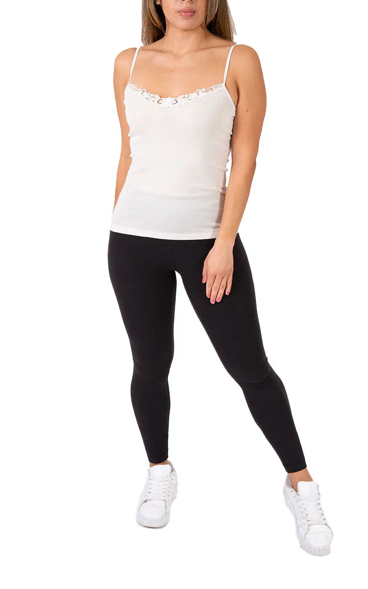 Emmebivi 85% Wool 15% Silk Singlet with Lace Trim in Ivory 93061