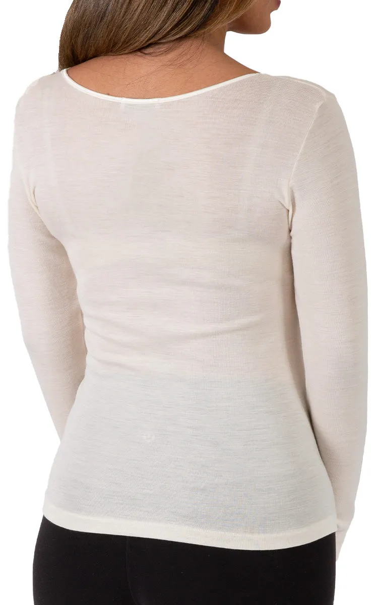 Emmebivi 85% Wool 15% Silk Top with Long Sleeve and Lace in Ivory 93064