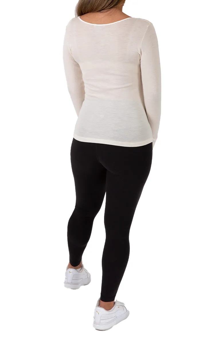 Emmebivi 85% Wool 15% Silk Top with Long Sleeve and Lace in Ivory 93064