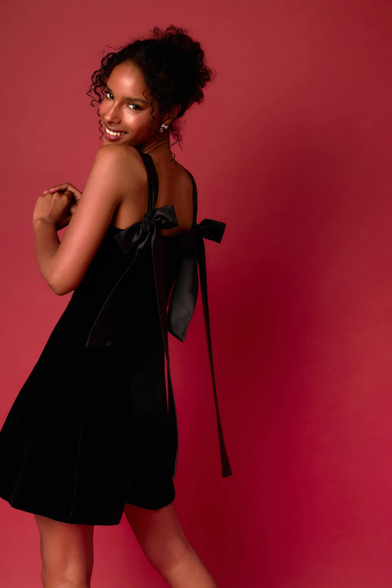 Endless Rose - Satin Tie Velvet Mini Dress