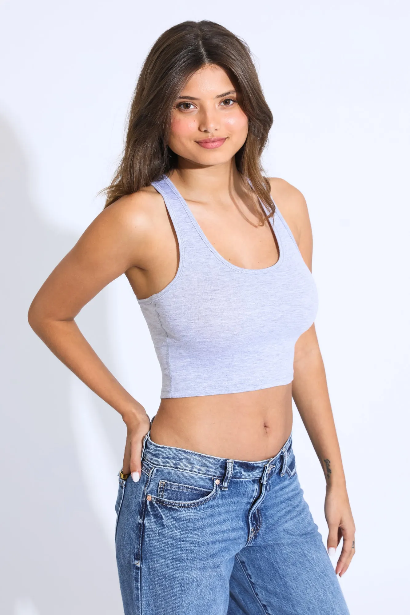 ESSENTIAL SCOOP NECK TANK TOP - HEATHER GREY